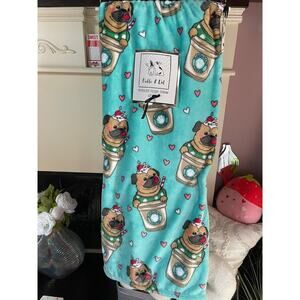 NEW Pug Blanket Pickle & Dot Plush Throw Puggiccino 60” X 70” Dog Lovers
